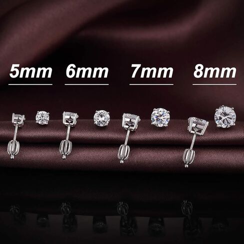 أقراط مرصعة بالماس تشيكوسلوفاكيا متلألئة مطلية بالروديوم من الفضة الإسترليني عيار 925 بشكل دائري وقطع الأميرة 5A + أقراط زركونيا مكعبة | المسمار مرة أخرى تشيكوسلوفاكيا أقراط أقراط هيبوالرجينيك in Kuwait