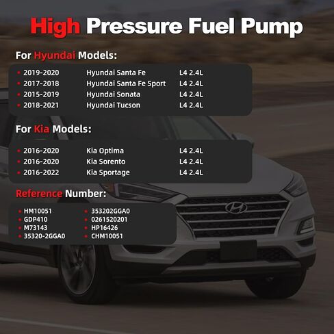 مضخة وقود عالية الضغط متوافقة مع 2015-2019 Hyundai Sonata، 2017-2021 Santa Fe، Santa Fe Sport، Tucson، 2016-2022 Kia Optima Sorento Sportage L4 2.4L استبدال 353202GGA0 (إصدار ممتاز) in Kuwait