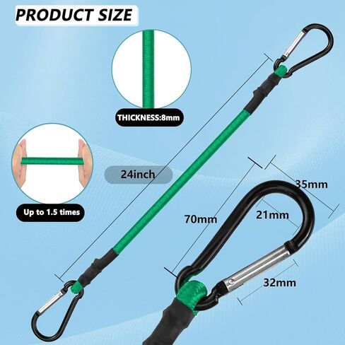 سلك بنجي بطول 60.96 سم مع خطاف من سبائك الألومنيوم، 4 قطع من الأشرطة المطاطية فائقة التحمل، حبل مرن قوي للخيمة الخارجية، رف الأمتعة، التخييم، البضائع، الدراجة، التخزين. (24 بوصة -أسود-قابل للتعديل) in Kuwait