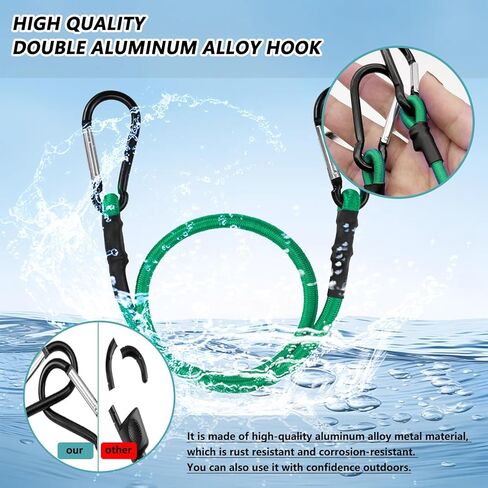 سلك بنجي بطول 60.96 سم مع خطاف من سبائك الألومنيوم، 4 قطع من الأشرطة المطاطية فائقة التحمل، حبل مرن قوي للخيمة الخارجية، رف الأمتعة، التخييم، البضائع، الدراجة، التخزين. (24 بوصة -أسود-قابل للتعديل) in Kuwait