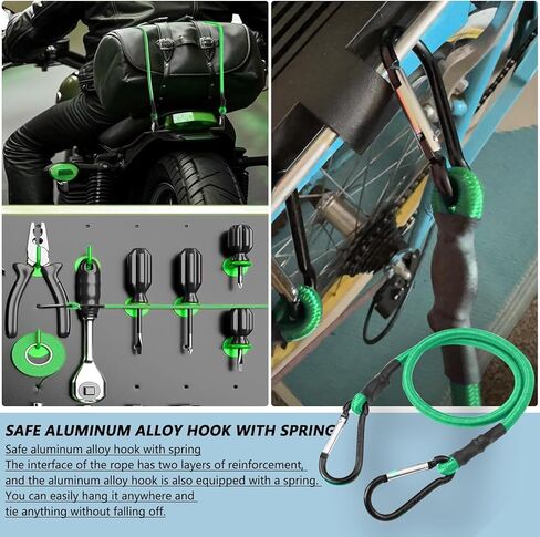 سلك بنجي بطول 60.96 سم مع خطاف من سبائك الألومنيوم، 4 قطع من الأشرطة المطاطية فائقة التحمل، حبل مرن قوي للخيمة الخارجية، رف الأمتعة، التخييم، البضائع، الدراجة، التخزين. (24 بوصة -أسود-قابل للتعديل) in Kuwait