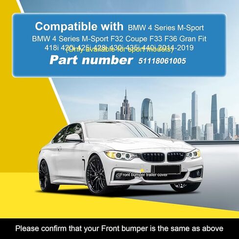 Car Front Bumper Tow Hook Cover Compatible with BMW 4 Series M-Sport F32 Coupe F33 F36 Gran Fit 418i 420i 425i 2014-2019 Trailer Cover Cap 51118061005 Towing Eye Cap Pearl White in Kuwait