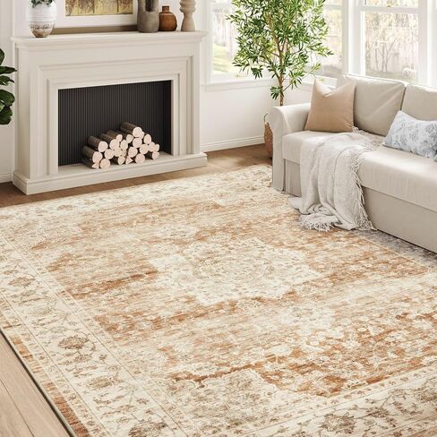 tchdio 8x10 Machine Washable Area Rug for Living Room Rugs for Bedroom 8x10 Area Rugs Washable Rug Carpet Vintage Rug Floral, Washable Kitchen Rugs Non Slip Foldable Area Rug Vintage Rugs, Grey in Saudi Arabia