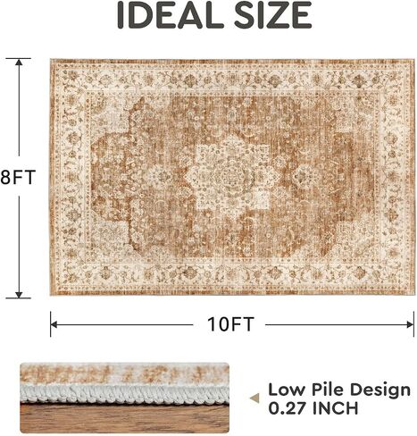 tchdio 8x10 Machine Washable Area Rug for Living Room Rugs for Bedroom 8x10 Area Rugs Washable Rug Carpet Vintage Rug Floral, Washable Kitchen Rugs Non Slip Foldable Area Rug Vintage Rugs, Grey in Saudi Arabia