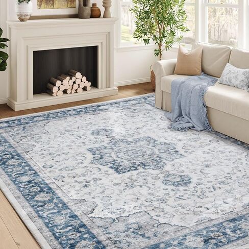 tchdio 8x10 Machine Washable Area Rug for Living Room Rugs for Bedroom 8x10 Area Rugs Washable Rug Carpet Vintage Rug Floral, Washable Kitchen Rugs Non Slip Foldable Area Rug Vintage Rugs, Grey in Saudi Arabia