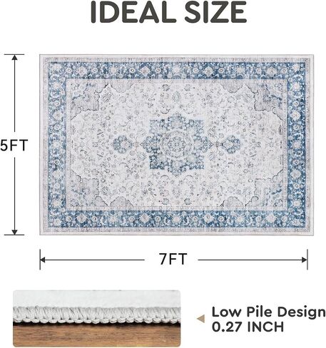 tchdio 8x10 Machine Washable Area Rug for Living Room Rugs for Bedroom 8x10 Area Rugs Washable Rug Carpet Vintage Rug Floral, Washable Kitchen Rugs Non Slip Foldable Area Rug Vintage Rugs, Grey in Saudi Arabia