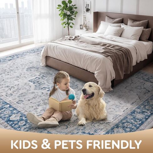 tchdio 8x10 Machine Washable Area Rug for Living Room Rugs for Bedroom 8x10 Area Rugs Washable Rug Carpet Vintage Rug Floral, Washable Kitchen Rugs Non Slip Foldable Area Rug Vintage Rugs, Grey in Saudi Arabia