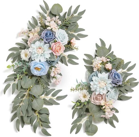 Artificial Blue Pink Flowers Swag Set of 2 for Wedding Welcome Signs Floral Decorations, Wedding Arch Flowers for Wedding Ceremony Signs in Saudi Arabia