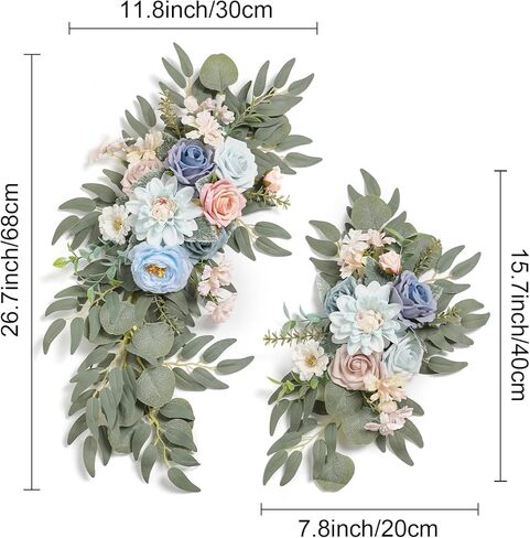Artificial Blue Pink Flowers Swag Set of 2 for Wedding Welcome Signs Floral Decorations, Wedding Arch Flowers for Wedding Ceremony Signs in Saudi Arabia