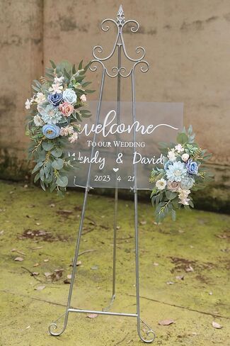 Artificial Blue Pink Flowers Swag Set of 2 for Wedding Welcome Signs Floral Decorations, Wedding Arch Flowers for Wedding Ceremony Signs in Saudi Arabia