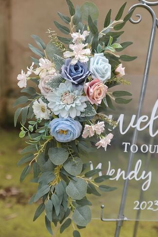 Artificial Blue Pink Flowers Swag Set of 2 for Wedding Welcome Signs Floral Decorations, Wedding Arch Flowers for Wedding Ceremony Signs in Saudi Arabia