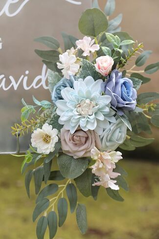 Artificial Blue Pink Flowers Swag Set of 2 for Wedding Welcome Signs Floral Decorations, Wedding Arch Flowers for Wedding Ceremony Signs in Saudi Arabia