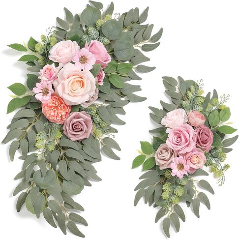 Artificial Blue Pink Flowers Swag Set of 2 for Wedding Welcome Signs Floral Decorations, Wedding Arch Flowers for Wedding Ceremony Signs in Saudi Arabia