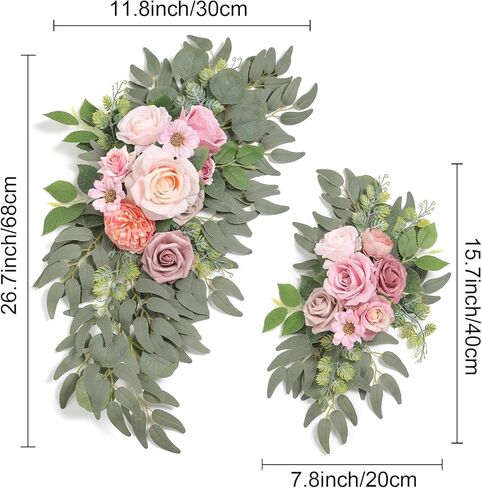 Artificial Blue Pink Flowers Swag Set of 2 for Wedding Welcome Signs Floral Decorations, Wedding Arch Flowers for Wedding Ceremony Signs in Saudi Arabia