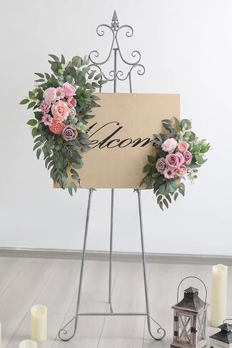 Artificial Blue Pink Flowers Swag Set of 2 for Wedding Welcome Signs Floral Decorations, Wedding Arch Flowers for Wedding Ceremony Signs in Saudi Arabia