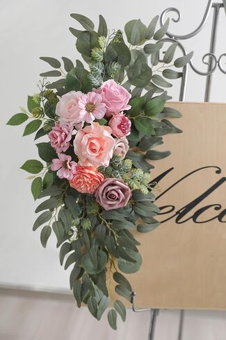 Artificial Blue Pink Flowers Swag Set of 2 for Wedding Welcome Signs Floral Decorations, Wedding Arch Flowers for Wedding Ceremony Signs in Saudi Arabia