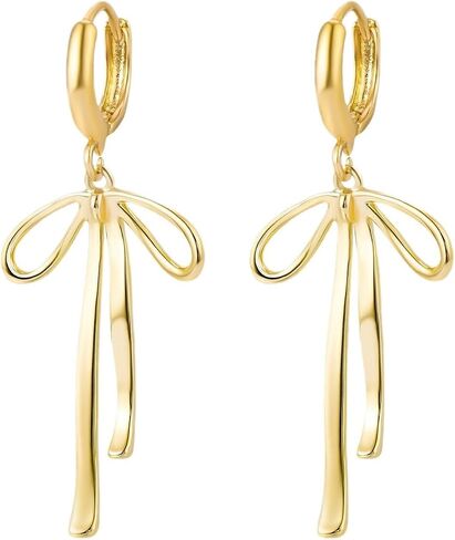 Trendy Bow Earrings for Women Cute 14K Gold Bow Knot Stud Hoop Earrings, Charm Long Drop Dangle Bow Earrings Christmas Hook Huggie Ear Jewelry Gifts in Saudi Arabia