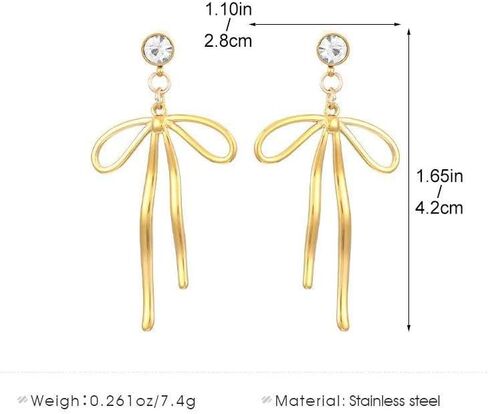 Trendy Bow Earrings for Women Cute 14K Gold Bow Knot Stud Hoop Earrings, Charm Long Drop Dangle Bow Earrings Christmas Hook Huggie Ear Jewelry Gifts in Saudi Arabia