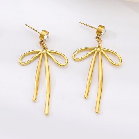 Trendy Bow Earrings for Women Cute 14K Gold Bow Knot Stud Hoop Earrings, Charm Long Drop Dangle Bow Earrings Christmas Hook Huggie Ear Jewelry Gifts in Saudi Arabia