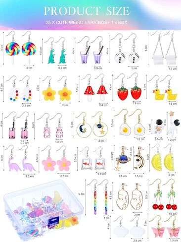 25 Pairs Cute Weird Earrings Funny Dangle Drop Earrings Water Bottle Earrings Milk Tea Dangle Earrings Bear Goldfish Water Bottle Strawberry Mushroom Butterfly Cloud Flowers Dinosaur Egg Earrings in Saudi Arabia