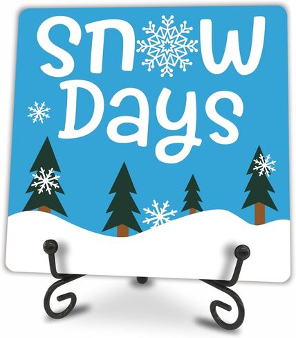 Winter Wood Plaque With Metal Stand - Snow Days - 5x5" Holiday Wooden Sign, Gift For Women, Friends, Family, Colleague, Home & Office Desk Supplies & Decorations - C06 in Saudi Arabia
