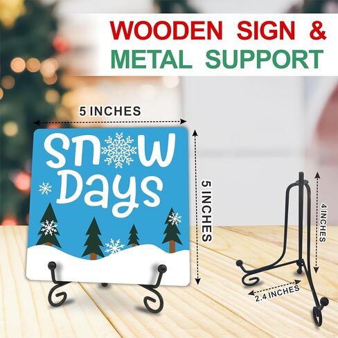 Winter Wood Plaque With Metal Stand - Snow Days - 5x5" Holiday Wooden Sign, Gift For Women, Friends, Family, Colleague, Home & Office Desk Supplies & Decorations - C06 in Saudi Arabia