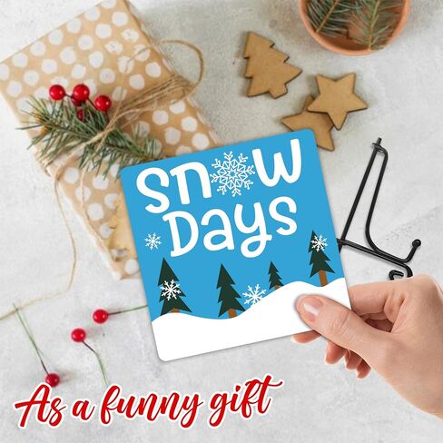 Winter Wood Plaque With Metal Stand - Snow Days - 5x5" Holiday Wooden Sign, Gift For Women, Friends, Family, Colleague, Home & Office Desk Supplies & Decorations - C06 in Saudi Arabia