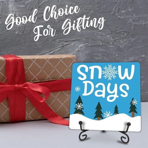 Winter Wood Plaque With Metal Stand - Snow Days - 5x5" Holiday Wooden Sign, Gift For Women, Friends, Family, Colleague, Home & Office Desk Supplies & Decorations - C06 in Saudi Arabia