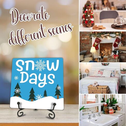 Winter Wood Plaque With Metal Stand - Snow Days - 5x5" Holiday Wooden Sign, Gift For Women, Friends, Family, Colleague, Home & Office Desk Supplies & Decorations - C06 in Saudi Arabia