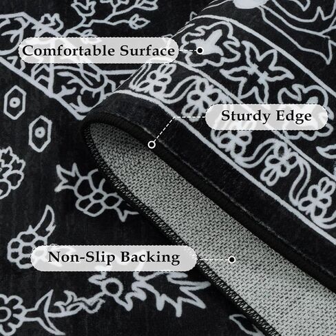 Seavish Black Rug for Living Room 5x7 Oriental Medallion Area Rugs for Bedroom Aesthetic Low Pile Thin Dining Room Rug Soft Neutral Washable Area Rugs Farmhouse Floor Carpet for Entryway Home Office in Saudi Arabia