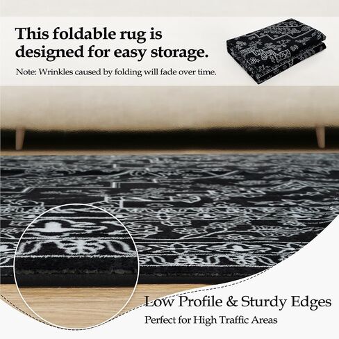 Seavish Black Rug for Living Room 5x7 Oriental Medallion Area Rugs for Bedroom Aesthetic Low Pile Thin Dining Room Rug Soft Neutral Washable Area Rugs Farmhouse Floor Carpet for Entryway Home Office in Saudi Arabia