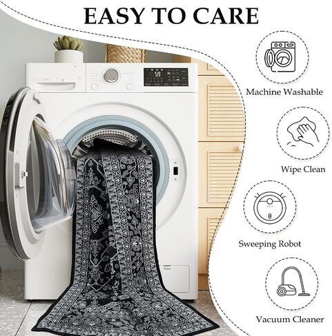 Seavish Black Rug for Living Room 5x7 Oriental Medallion Area Rugs for Bedroom Aesthetic Low Pile Thin Dining Room Rug Soft Neutral Washable Area Rugs Farmhouse Floor Carpet for Entryway Home Office in Saudi Arabia