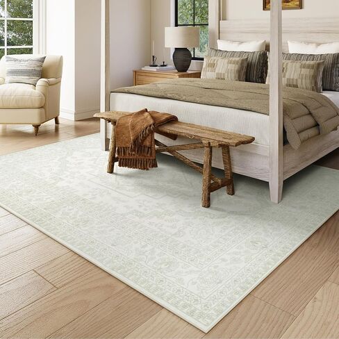 Seavish Black Rug for Living Room 5x7 Oriental Medallion Area Rugs for Bedroom Aesthetic Low Pile Thin Dining Room Rug Soft Neutral Washable Area Rugs Farmhouse Floor Carpet for Entryway Home Office in Saudi Arabia