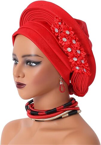 African Turban Cap Nigeria Aoto Gele Head Ties with Flowers for Women Wedding Party Head Wraps in Kuwait
