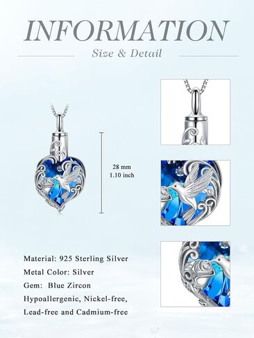 WINNICACA Cremation Jewelry Moon and Stars/Dolphin/Hummingbird Urn Necklace Sterling Silver Heart Crystal Pendant for Ashes Keepsake Memorial Cremation Jewelry Gift for Woman Men in Saudi Arabia
