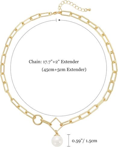 عقد بقلادة لؤلؤة واحدة للنساء من Mesovor، عقد على شكل سلسلة مشبك ورق مطلي بالذهب عيار 16 قيراط in Kuwait