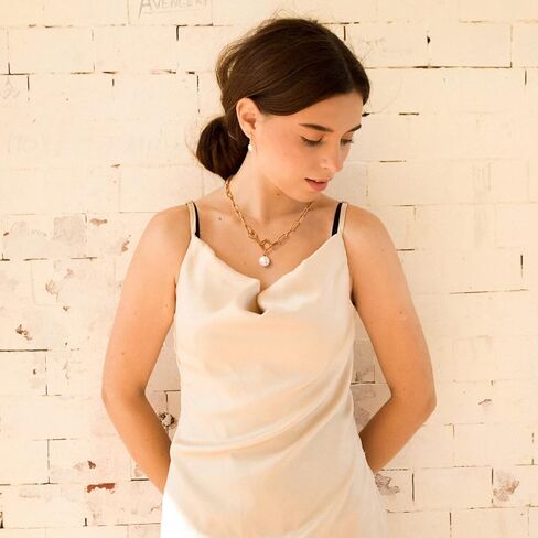 عقد بقلادة لؤلؤة واحدة للنساء من Mesovor، عقد على شكل سلسلة مشبك ورق مطلي بالذهب عيار 16 قيراط in Kuwait