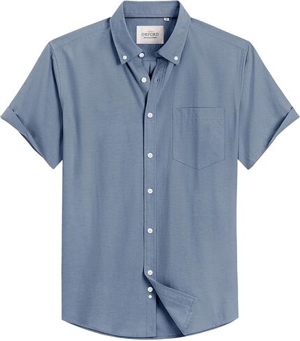 Alimens & Gentle Men's Short Sleeve Oxford Shirt Regular Fit Button Down Collar Shirts with Pocket in Kuwait