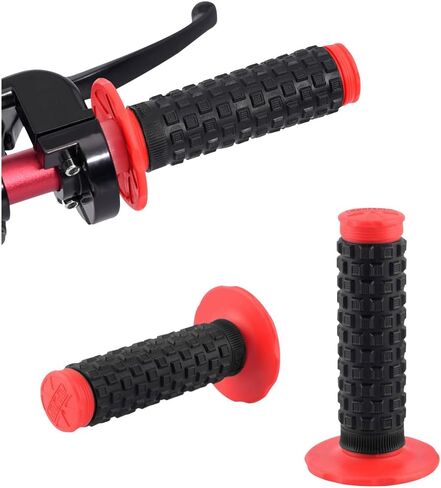 2PCS Motorcycle Hand Grip, 7/8'' 22mm 24mm Left Right Rubber Motorbike Pillow Thruster Grips, Anti-Slip Racing Handlebar Grips, Universal for Motocross Scooter Dirt Bike (Red/Black) in Saudi Arabia