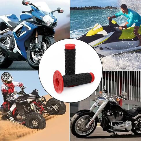 2PCS Motorcycle Hand Grip, 7/8'' 22mm 24mm Left Right Rubber Motorbike Pillow Thruster Grips, Anti-Slip Racing Handlebar Grips, Universal for Motocross Scooter Dirt Bike (Red/Black) in Saudi Arabia