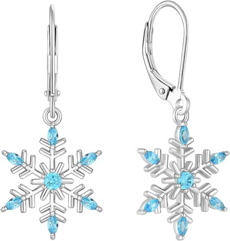 Sterling Silver Snowflake Earrings Marquise Zircon Winter Crystal Snow Dangle Drop Earrings Christmas Brithday Jewelry for Her in Kuwait