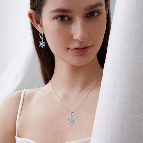 Sterling Silver Snowflake Earrings Marquise Zircon Winter Crystal Snow Dangle Drop Earrings Christmas Brithday Jewelry for Her in Kuwait