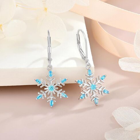 Sterling Silver Snowflake Earrings Marquise Zircon Winter Crystal Snow Dangle Drop Earrings Christmas Brithday Jewelry for Her in Kuwait