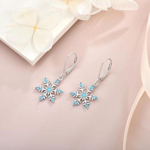 Sterling Silver Snowflake Earrings Marquise Zircon Winter Crystal Snow Dangle Drop Earrings Christmas Brithday Jewelry for Her in Kuwait
