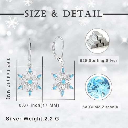 Sterling Silver Snowflake Earrings Marquise Zircon Winter Crystal Snow Dangle Drop Earrings Christmas Brithday Jewelry for Her in Kuwait