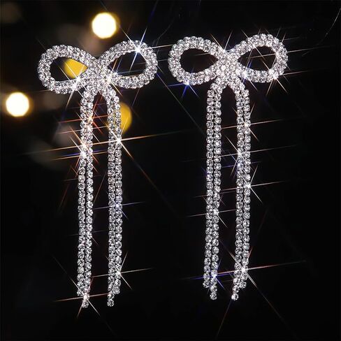 Bow Earrings Rhinestone Bow Earrings Pearl Bow Earrings Statement Earrings for Women in Saudi Arabia