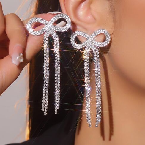 Bow Earrings Rhinestone Bow Earrings Pearl Bow Earrings Statement Earrings for Women in Saudi Arabia