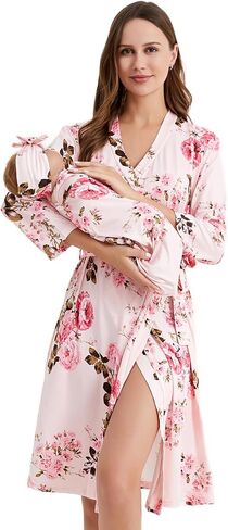 Galabloomer Flower Maternity Robe and Baby Receiving Blanket, Matching Mommy Labor Delivery Robe and Swaddle Set in Saudi Arabia
