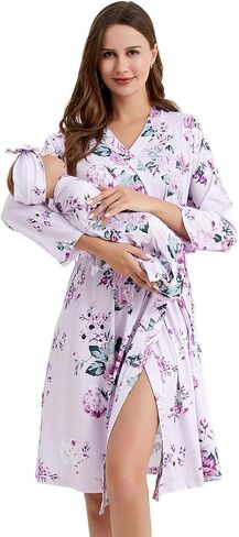 Galabloomer Flower Maternity Robe and Baby Receiving Blanket, Matching Mommy Labor Delivery Robe and Swaddle Set in Saudi Arabia
