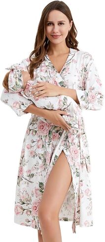 Galabloomer Flower Maternity Robe and Baby Receiving Blanket, Matching Mommy Labor Delivery Robe and Swaddle Set in Saudi Arabia